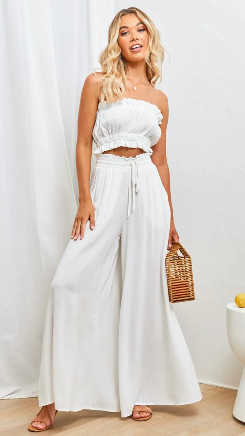 Afterglow High-Waist Wide-Leg Drawstring Palazzo Pants Castello Clothing Line
