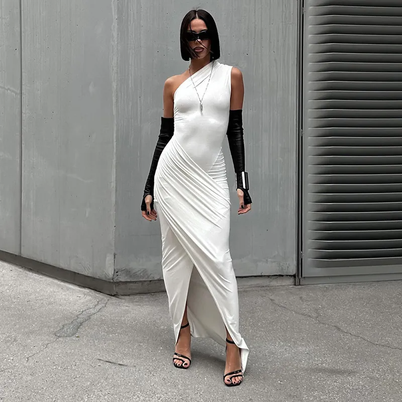 Cressida One-Shoulder Ruched Asymmetrical Maxi Dress maxi dress Castello Clothing Line