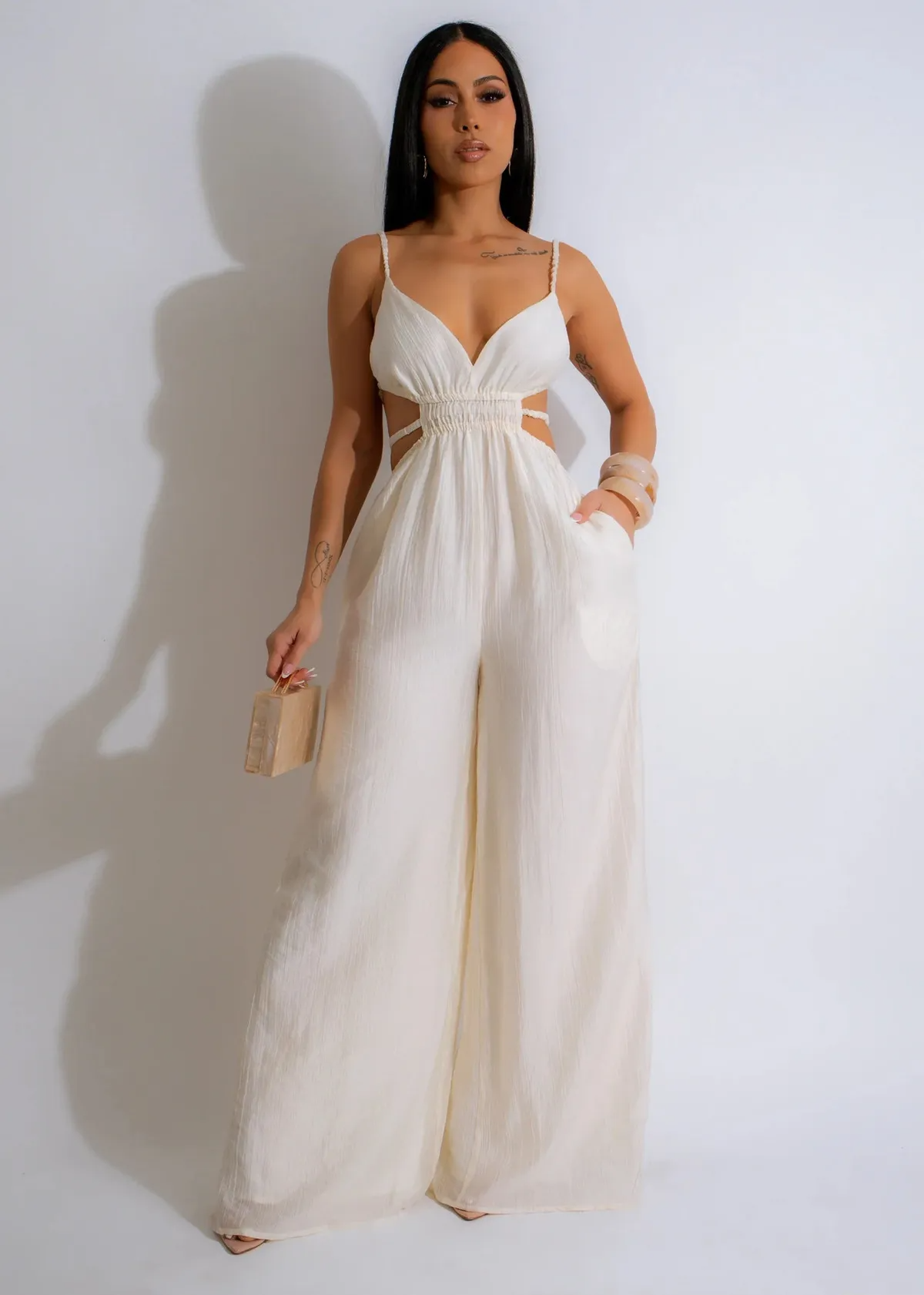Jovana Sleeveless Cutout Back Wide Leg Jumpsuit women jumpsuits Castello Clothing Line