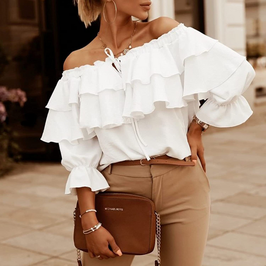 Frill Seeker Ruffle Off-Shoulder Tiered Blouse Castello Clothing Line