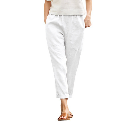 Isabelle High-Waisted Cuffed Tapered Linen Pants Castello Clothing Line
