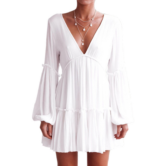 Ginevra Boho Chic V-Neck Long Sleeve Mini Dress Castello Clothing Line