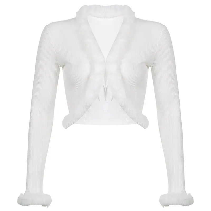 Fuzzy Feelings Tie-Front Ribbed Cardigan  Castello Clothing Line   