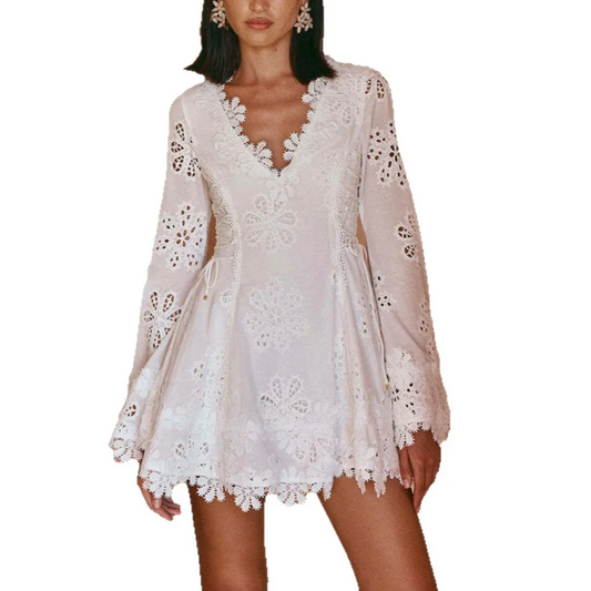 Tessa Long Sleeve Floral Lace Mini Dress mini dress Castello Clothing Line