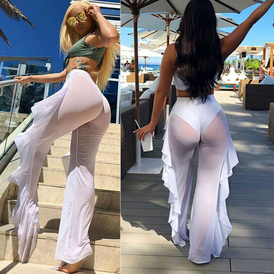 Malia Sheer High-Waisted Ruffle Mesh Pants Castello Clothing Line