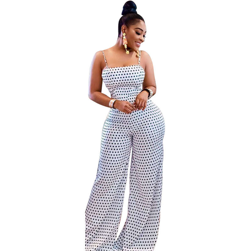 Lina Sleeveless Polka Dot Cutout Tie Back Wide Leg Jumpsuit women jumpsuits Castello Clothing Line