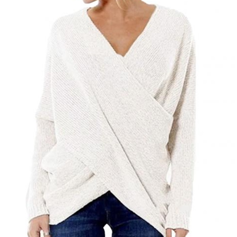 Crossroad Wrap Front Ribbed Knit Long Sleeve Sweater Castello Clothing Line