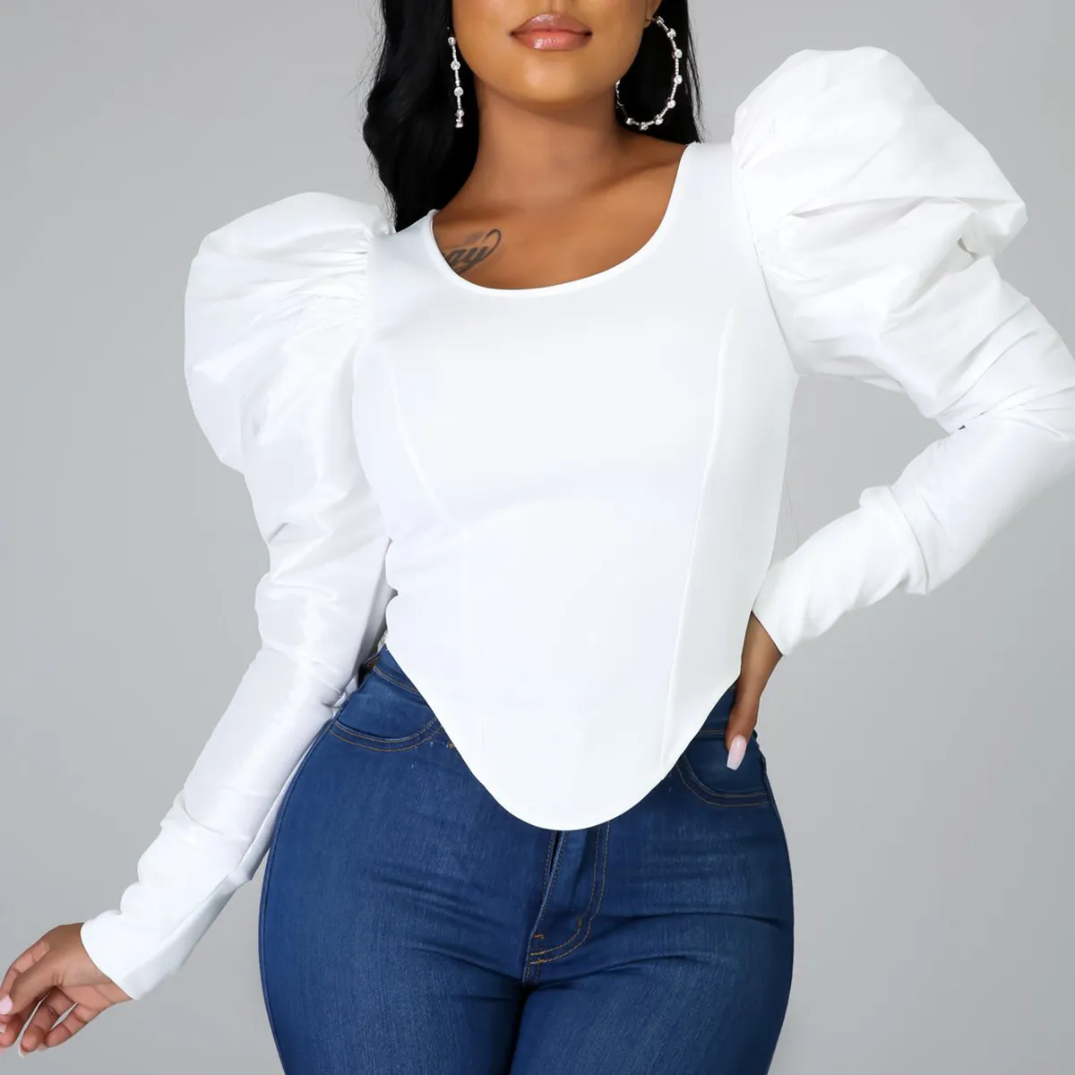 Drama Queen Puff Sleeve Fitted Blouse Castello Clothing Line