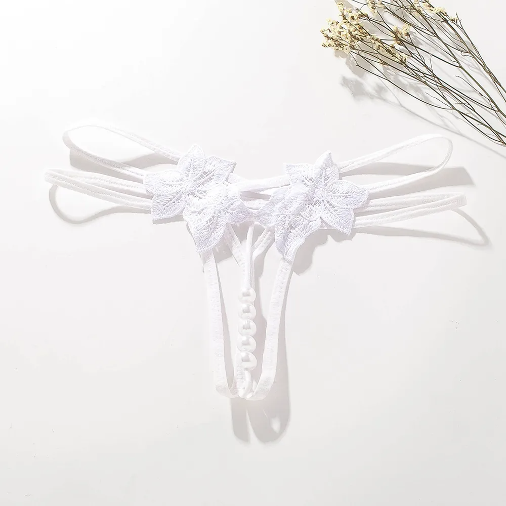 Scarlet Bloom Pearl-Strap Thong  Castello Clothing Line   