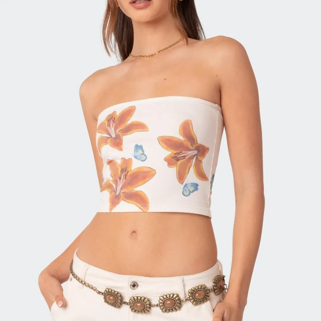 Blossom Breeze Strapless Crop Top  Castello Clothing Line   