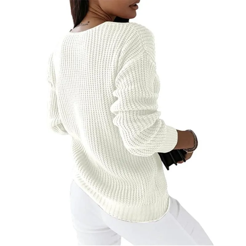 Rise V-Neck Cable Knit Long Sleeve Sweater Castello Clothing Line