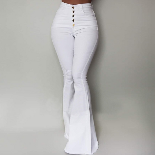 Amaya High-Waisted Button-Up Flared Pants Castello Clothing Line