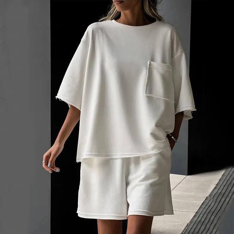 Fizz Oversized Pocket Tee & Raw Hem Shorts Set  Castello Clothing Line   