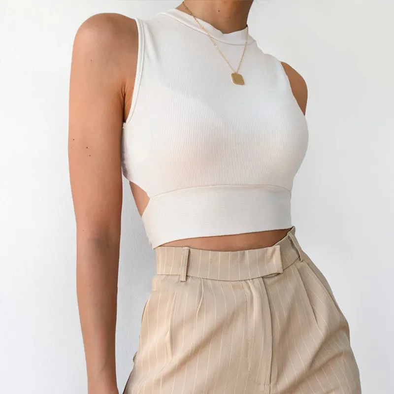 Tied Together Open-Back Mock Neck Crop Top  Castello Clothing Line   