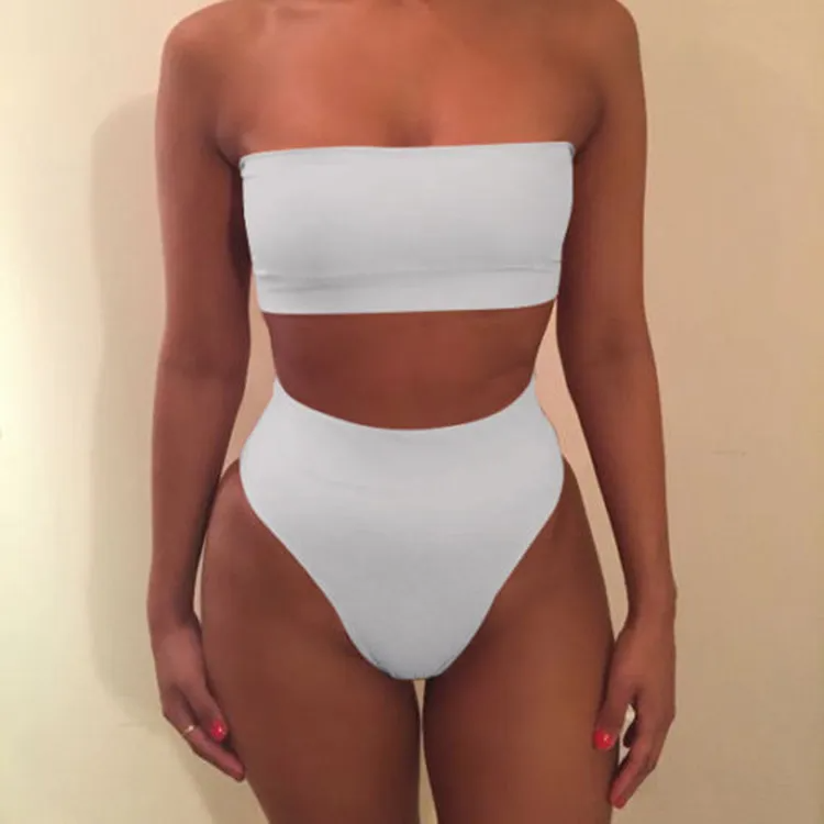 Zerra Strapless Bandeau High Leg Seamless Bikini Set Bikini set Castello Clothing Line