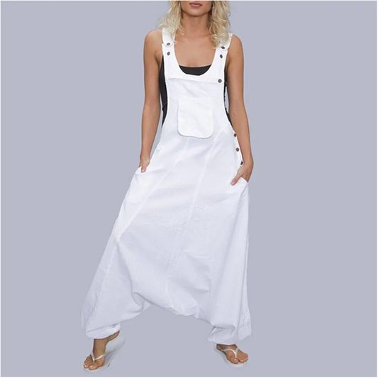 Ashley Sleeveless Relaxed Fit Harem Bib Overalls women's overalls Castello Clothing Line