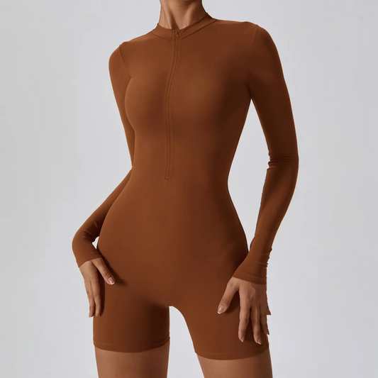Halle Long Sleeve Zip Front High Neck Romper athletic rompers Castello Clothing Line