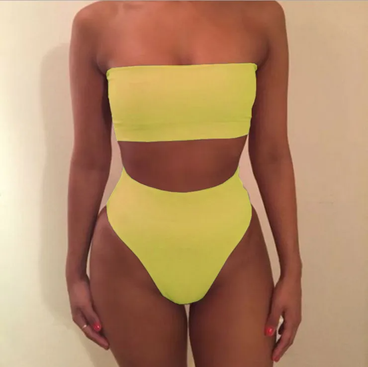 Zerra Strapless Bandeau High Leg Seamless Bikini Set Bikini set Castello Clothing Line