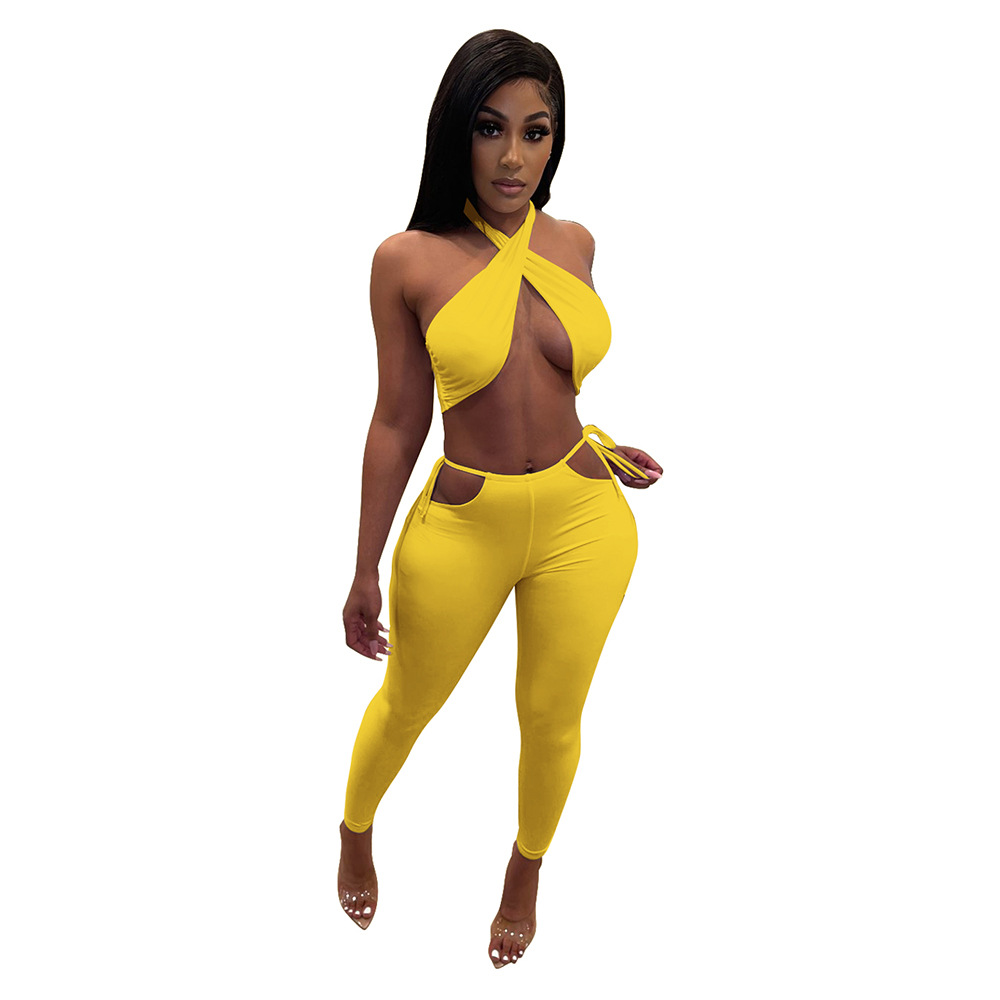 Halter Top & Cut Out Pants Set  Castello Clothing Line   