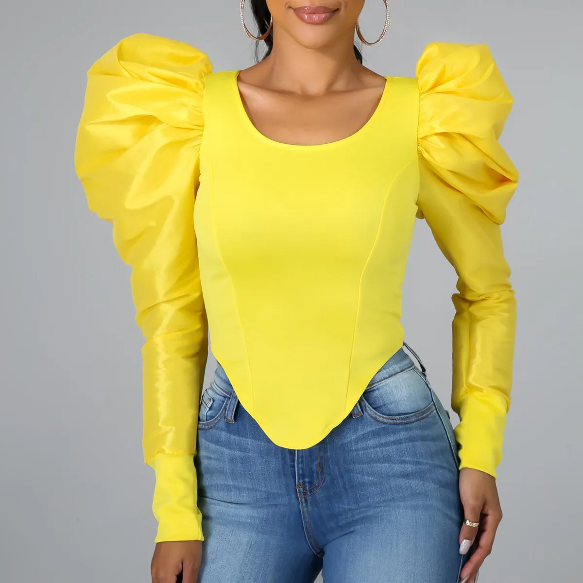 Drama Queen Puff Sleeve Fitted Blouse Castello Clothing Line