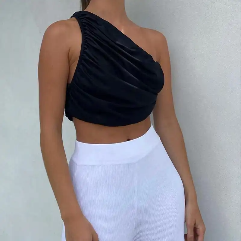 LushWave One-Shoulder Ruched Crop Top  Castello Clothing Line   