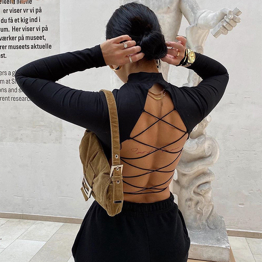 All Tied Up Backless Crop Top  Castello Clothing Line   