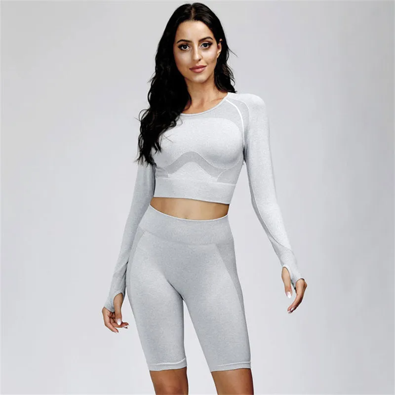 Adair Seamless Long Sleeve Contour Open Back Crop Top workout tops and t-shirts Castello Clothing Line
