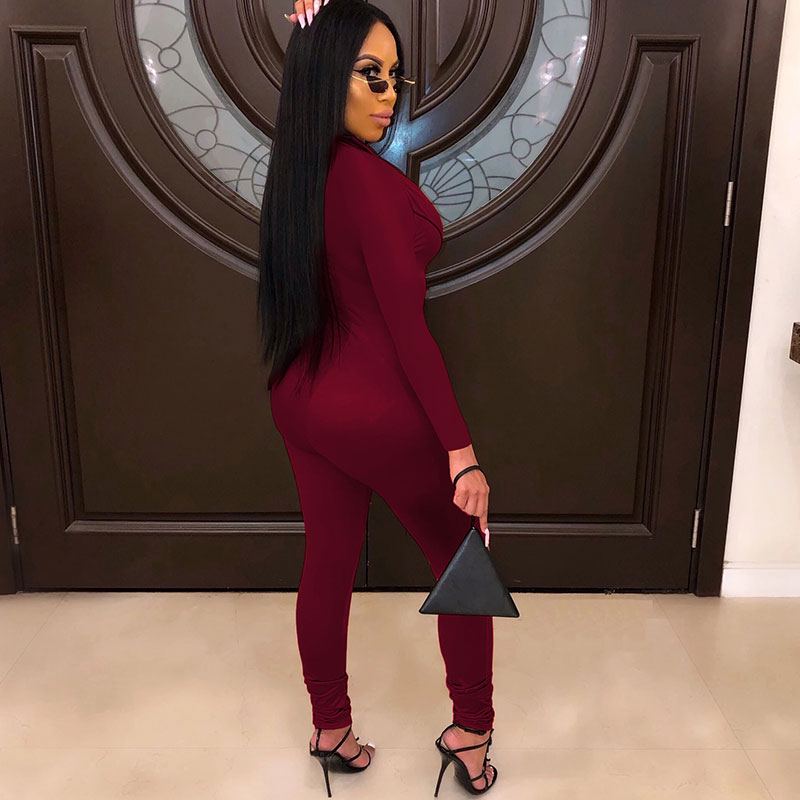Milan Long Sleeve Zip Front Bodycon Jumpsuit women jumpsuits Castello Clothing Line