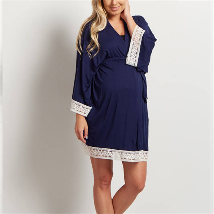 Gentle Bloom Maternity Lace-Trim Short Wrap Robe  Castello Clothing Line   