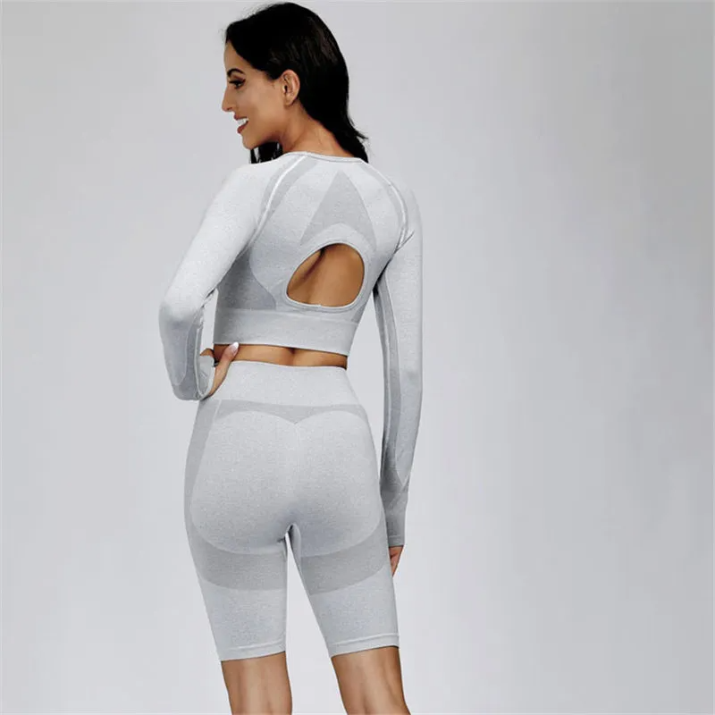 Adair Seamless Long Sleeve Contour Open Back Crop Top workout tops and t-shirts Castello Clothing Line