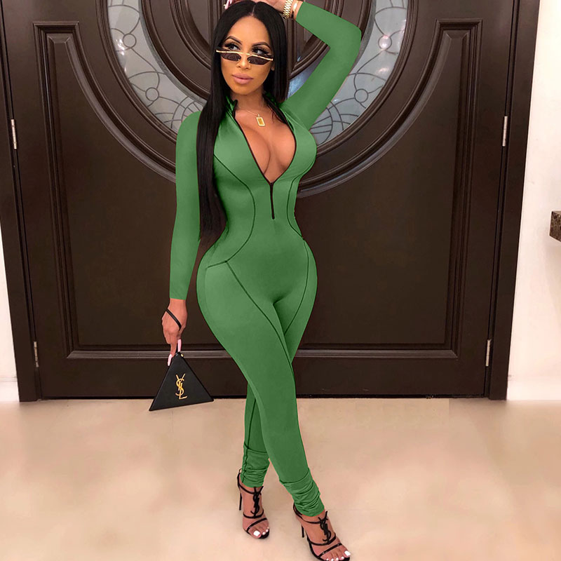 Milan Long Sleeve Zip Front Bodycon Jumpsuit women jumpsuits Castello Clothing Line