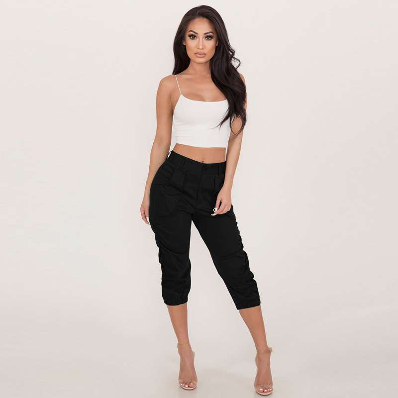 Elora High-Waist Ruched Cropped Utility Pants Castello Clothing Line