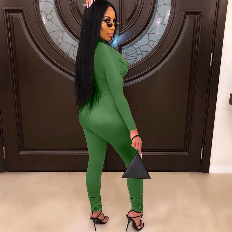 Milan Long Sleeve Zip Front Bodycon Jumpsuit women jumpsuits Castello Clothing Line