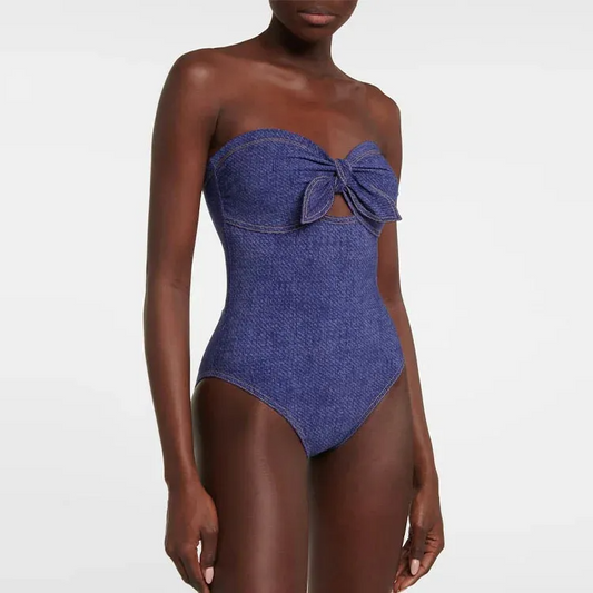 Willow Denim Strapless Bow Front One Piece Swimsuit one piece swimsuit Castello Clothing Line