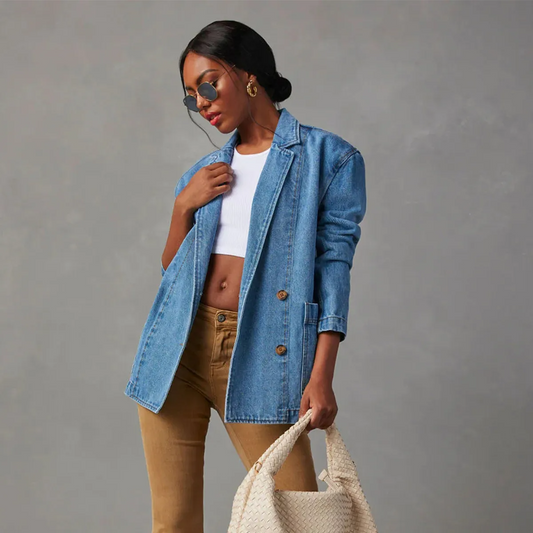 Aspire Oversized Long Sleeve Denim Blazer Jacket Castello Clothing Line
