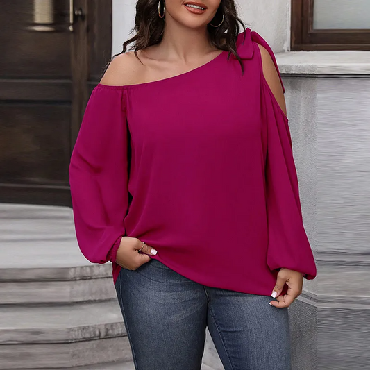 Sassify One-Shoulder Tie Detail Long Sleeve Plus Size Top Castello Clothing Line