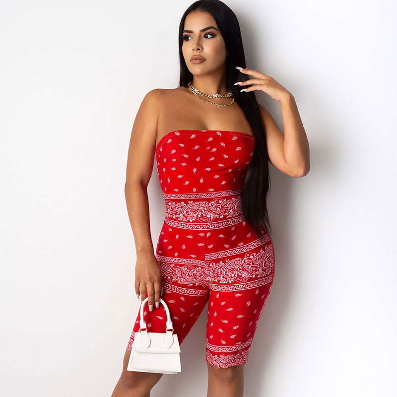 Bandana Babe Strapless Printed Biker Romper  Castello Clothing Line   