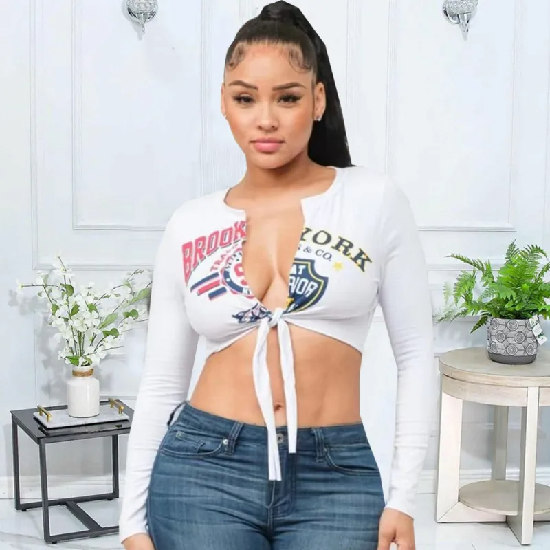 Varsity Vibes Tie-Front Crop Top  Castello Clothing Line   