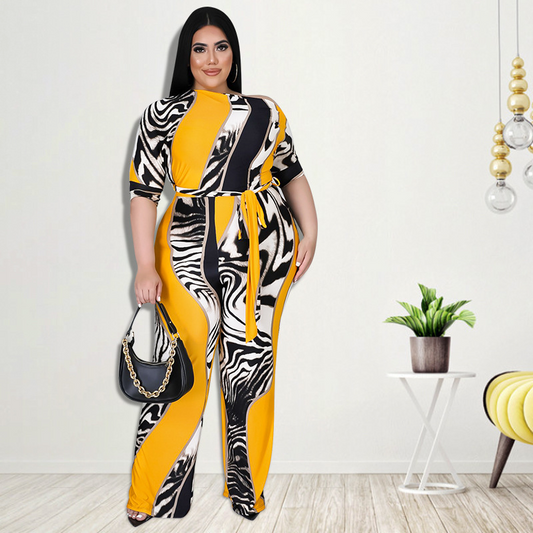 Jovie Plus Size Off-Shoulder Zebra Print Wide Leg Jumpsuit women jumpsuits Castello Clothing Line