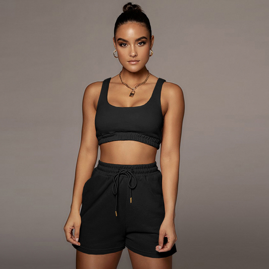 Glow Scoop Neck Crop Top & Drawstring Shorts Set  Castello Clothing Line   