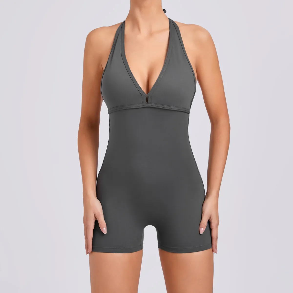 Zuzu Halter Open-Back Scrunch-Butt Workout Romper athletic rompers Castello Clothing Line