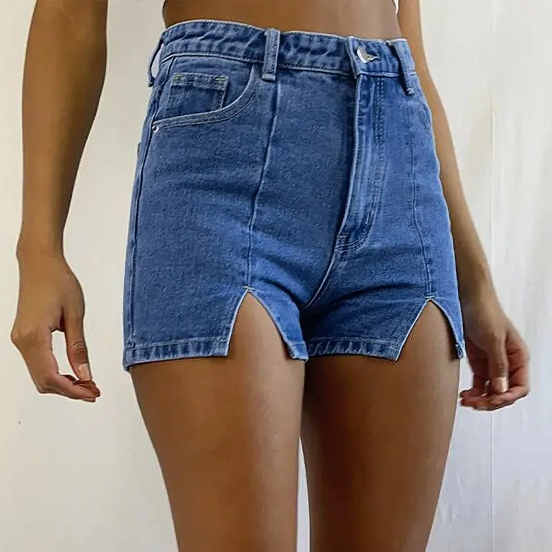 VibeCut High-Waist Split Hem Denim Shorts  Castello Clothing Line   