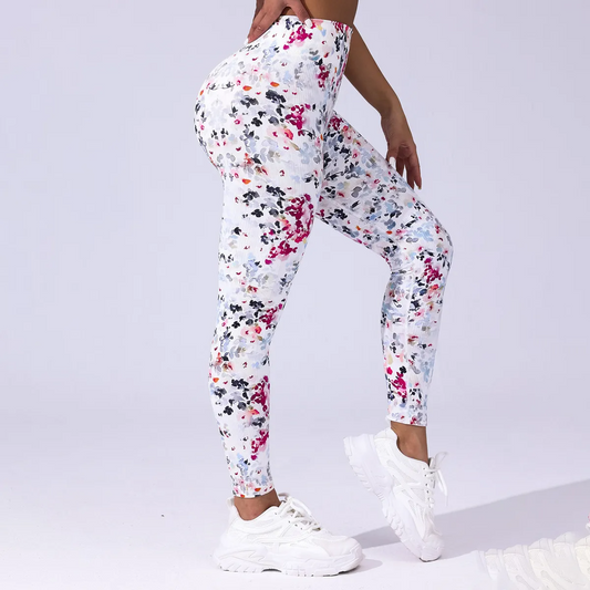 Fearless High-Rise Ribbed Floral Print Leggings leggings Castello Clothing Line
