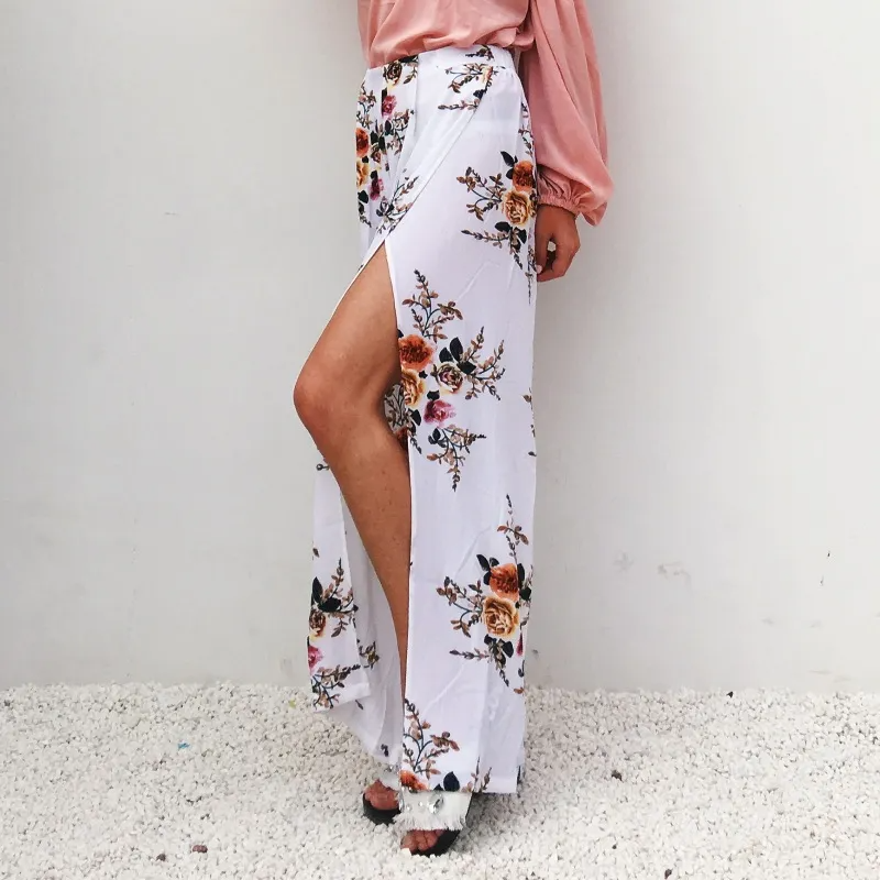 Isla High-Waisted Wide Leg Floral Split-Leg Pants wide leg pants Castello Clothing Line
