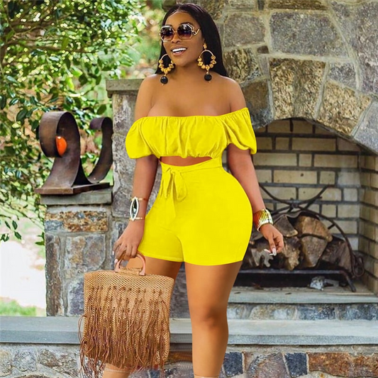 Flirty Fling Off-Shoulder Tie-Waist Romper  Castello Clothing Line   