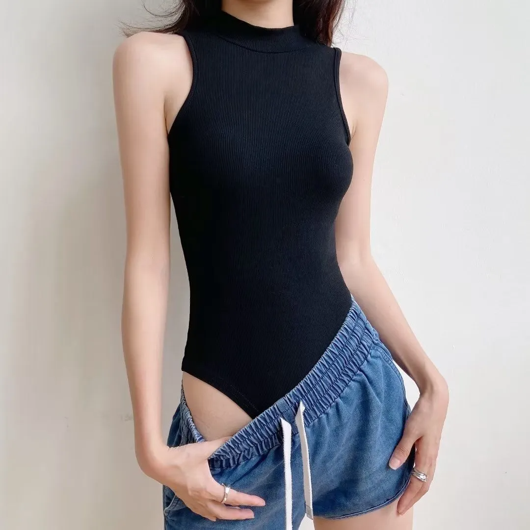 Sleek Appeal High-Neck Sleeveless Bodysuit  Castello Clothing Line   