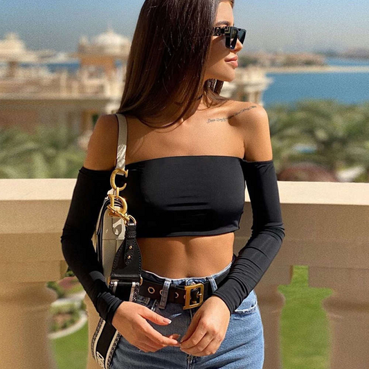 Bare It All Strapless Sleeve Crop Top  Castello Clothing Line   