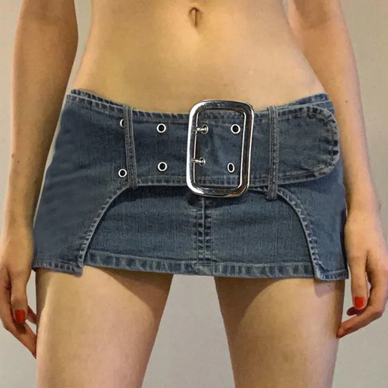 Buckle Up Denim Micro Mini Skirt  Castello Clothing Line   