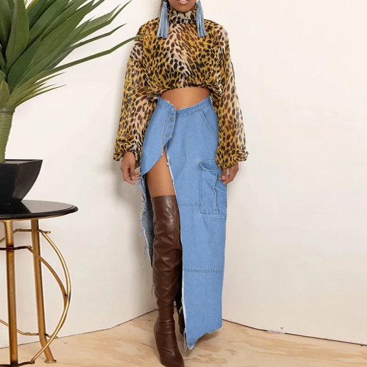 Edge Play Button-Up Slit Denim Skirt  Castello Clothing Line   