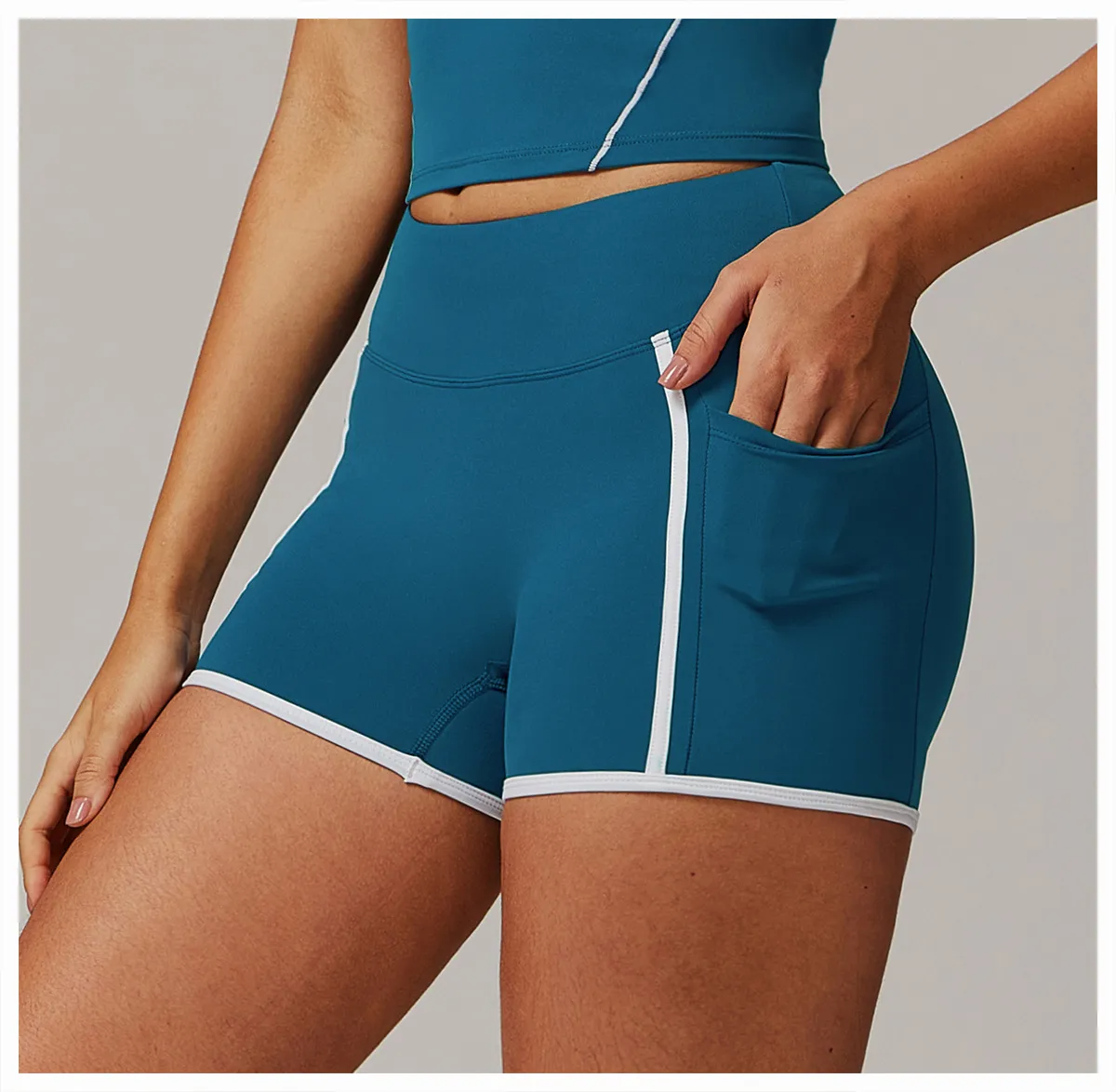 Rider High-Rise Contrast Trim Pocket Biker Shorts workout shorts Castello Clothing Line